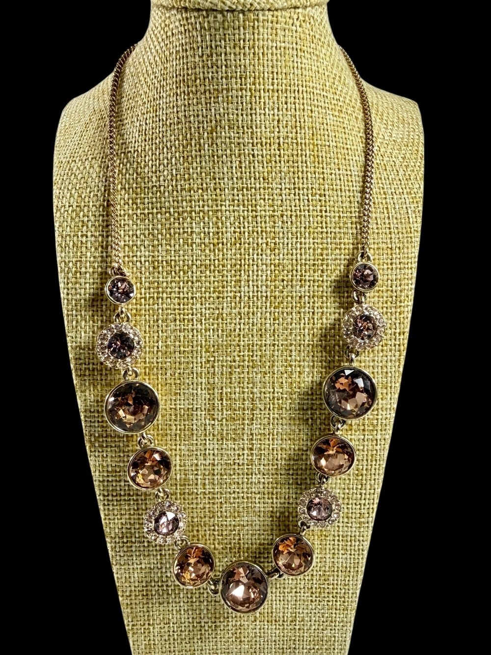 Givenchy Amber Color Crystal Gold Tone Graduated Stone Rhinestone Necklace 15”